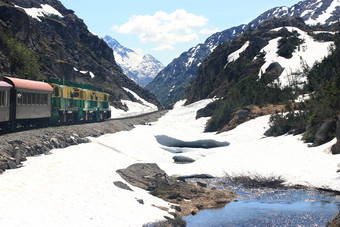 在雪山下<strong>行驶</strong>的<strong>火车</strong>