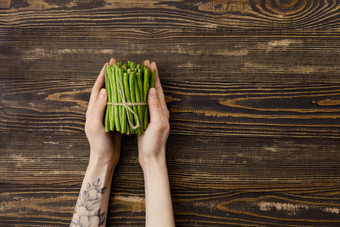 绿色蔬菜豆角食材摄影图