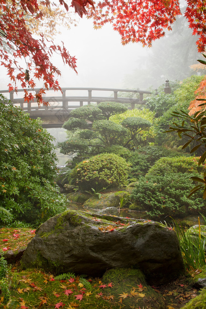 岩石和日本花园桥