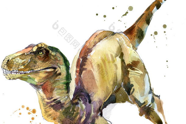 恐龙绘画水彩。<strong>古代</strong>恐龙已经灭绝的动物插图。恐龙草绘背景