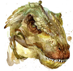 恐龙绘画水彩。古代恐龙已经灭绝的动物插图。恐龙草绘背景