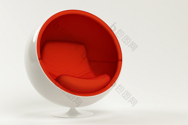 在白色背景上孤立的现代红色茧球椅