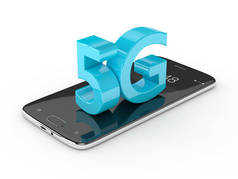 3d 渲染的 5 g 登录手机白色