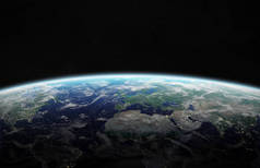 在空间的蓝色行星地球的看法与她的大气欧洲大陆3d 渲染这个图像的元素由 Nasa 提供