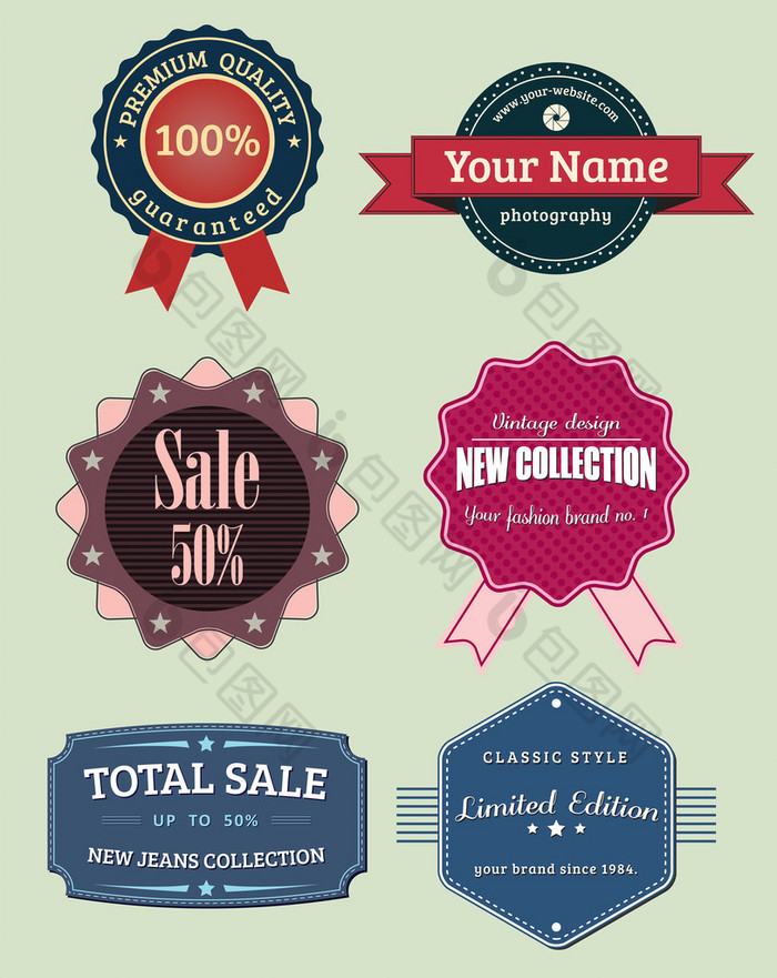 Collection labels and badges, vintage retro grunge set