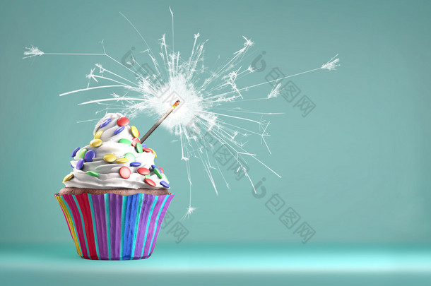 Delicious cupcake with a sparkler for an event celebration.