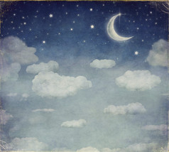 与梦幻般的月亮和星星的夜空的插图