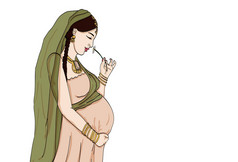 怀孕妇女孕妇礼服准备为产妇。等待婴儿出生