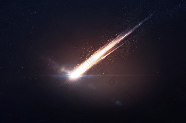 作为它发光的一颗流星进入地球大气层。这幅图像由美国国家航空航天局提供的元素
