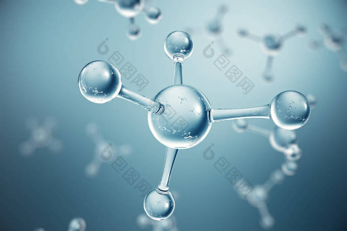 3d 插图分子。原子 bacgkround。横幅或传单的医学背景。分子结构在原子水平上.