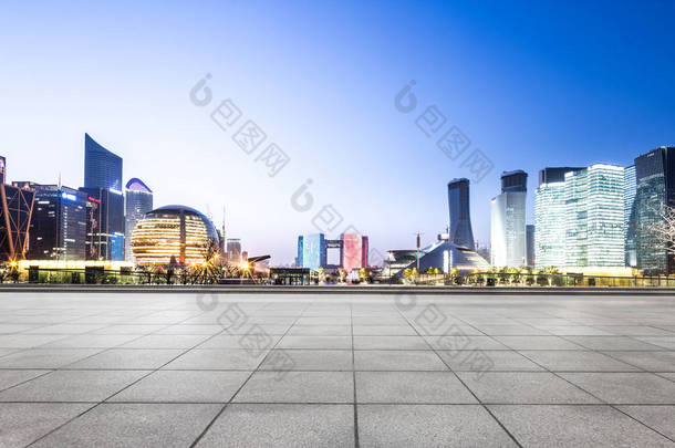 城市景观和天际线的杭州从空楼