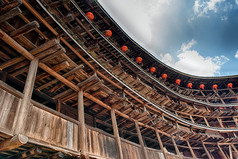 福建厦门附近的土楼住宅-Hukeng 村-客家国家 (中国