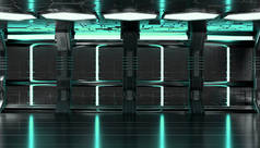 深绿色宇宙飞船未来内部与技术墙板3d