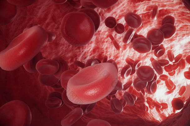 抽象的红血细胞，科学或医学或微生物的概念，3d 渲染