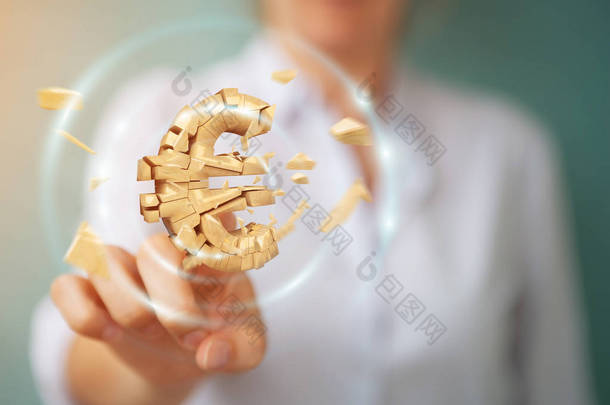 Businesswoman with <strong>ex</strong>ploding euro currency 3D rendering