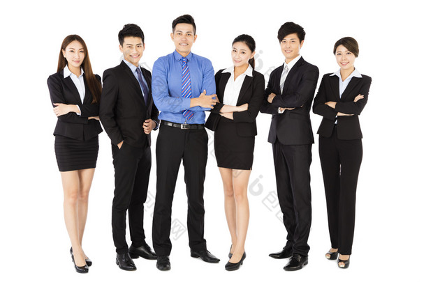 成功的商业团队站在白色背景上