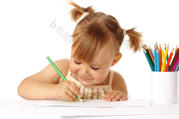 <strong>儿童</strong>画与色铅笔和微笑