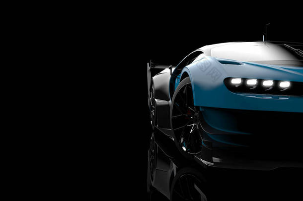 在黑暗的背景上的<strong>通用</strong>和无品牌的现代汽车的正面视图, 3d 插图