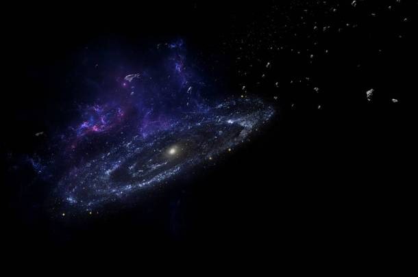 宇宙所有现存的物质和空间都被视为一个整体;宇宙。宇宙的直径至少为100亿光年，包含大量的星系