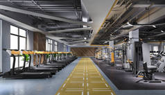 3D渲染现代阁楼健身房和健身