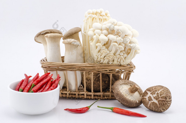 许多物种的蘑菇，青椒