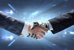 人类和机器人手握手