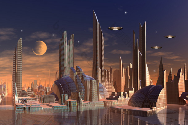 未来派的外星城市-<strong>计算机</strong>图稿