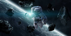 宇航员漂浮在空间3d 渲染这个图像的元素 