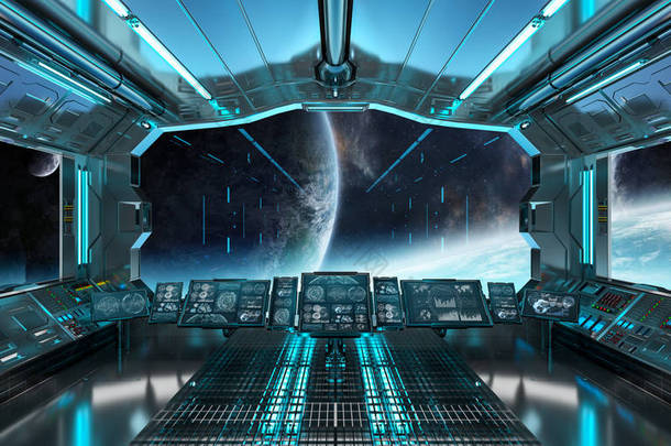 在遥远的<strong>行星</strong>系统 3d 渲染视图飞船内部