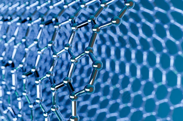 蓝色背景下的石墨烯<strong>分子</strong>纳米技术结构