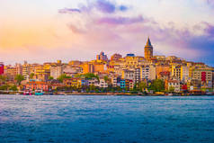 土耳其伊斯坦布尔城市景观与Galata塔.