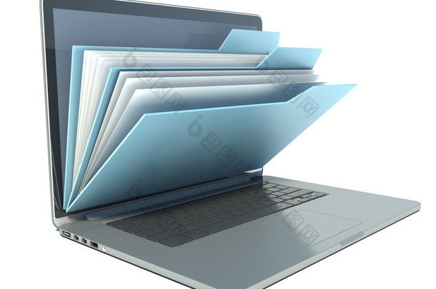 蓝色文件夹的笔记本电脑