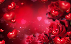 红色的心与玫瑰背景