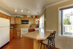美国典型的厨房内部与白色家电.