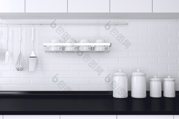 黑色和白色的厨房设计.
