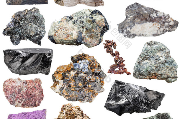 一套不同的天然矿物宝石和<strong>岩石</strong>