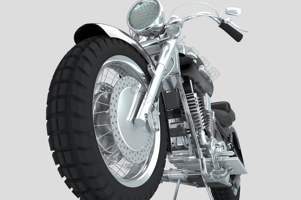 <strong>自定义</strong>的摩托车，在明亮的背景上。前台的英雄观.