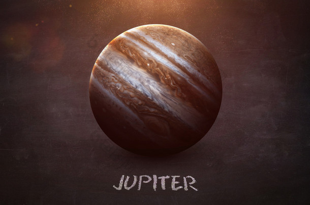 木星-高分辨率的图像提出了太阳系的行星在黑板上。这个由<strong>美国</strong>国家航空航天局提供的图像元素