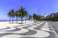 和棕榈树和人行道在巴西里约热内卢的科帕卡巴纳海滩