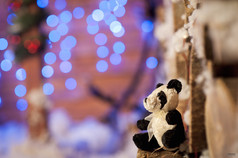 熊猫的圣诞树玩具木制本站蓝色