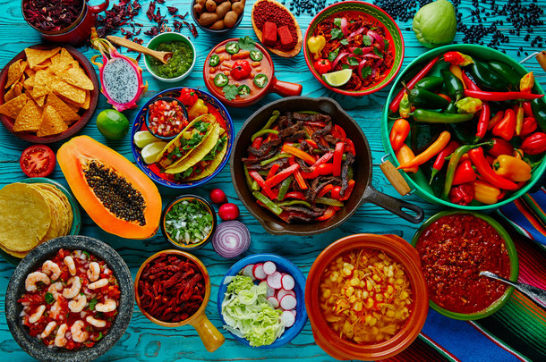 墨西哥食物混合彩色背景