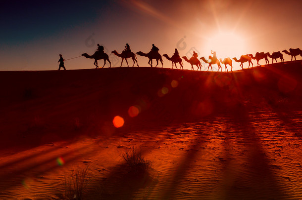 穿过<strong>沙漠</strong>的骆驼商队