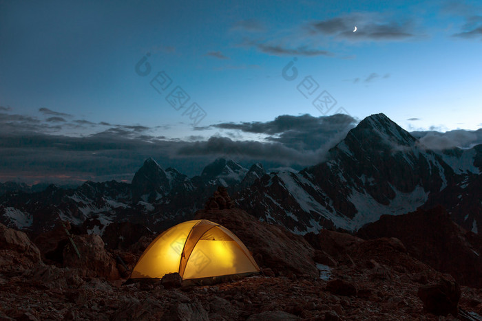 Twilight Mountain Panorama and Tent