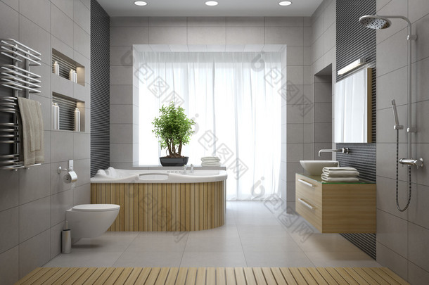 内部的现代设计<strong>浴室</strong> 3d 渲染