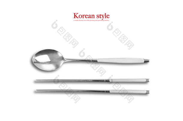 勺子和筷子上白色带剪切路径孤立
