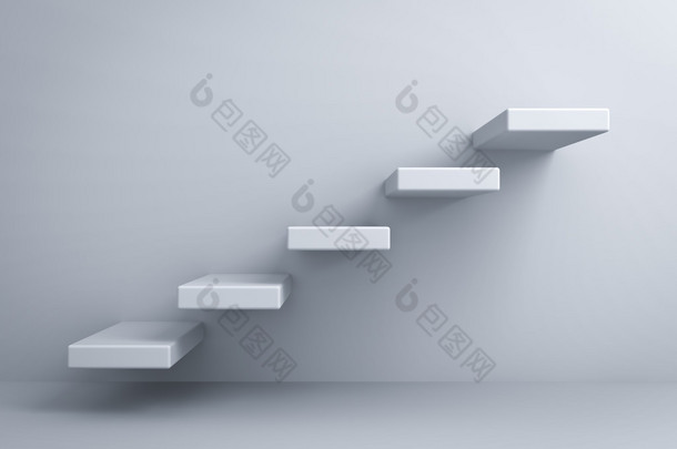 白墙上的抽象楼梯或步骤概念