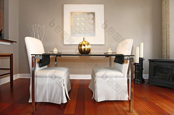 Elegant dining table set in a modern living room