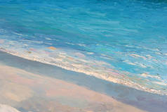 原始绘画、 艺术品，布面油画，在希腊的天然海水浴场