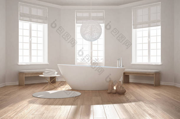 禅宗经典温泉浴室，浴缸，<strong>极简</strong>主义斯堪的纳维亚我