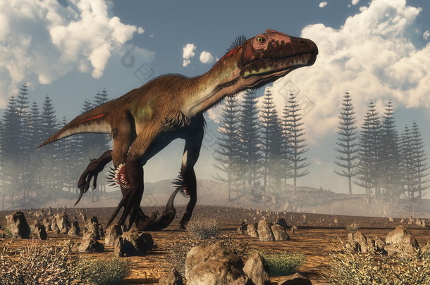 犹他恐龙在沙漠-3d 渲染